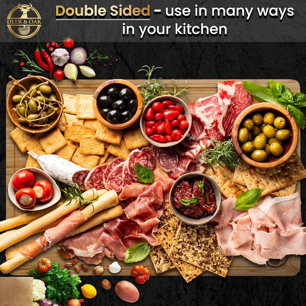 Deer and Oak bamboo XXXL chopping board- cutting board - cheese board - charcuterie board - kitchen chopping board - durable wood chopping board