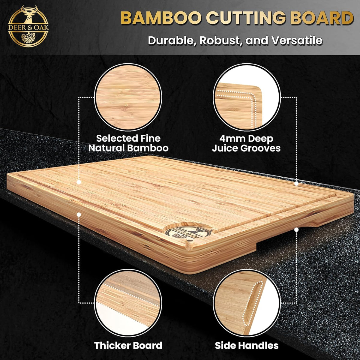 Deer and Oak bamboo XXXL chopping board- cutting board - cheese board - charcuterie board - kitchen chopping board - durable wood chopping board