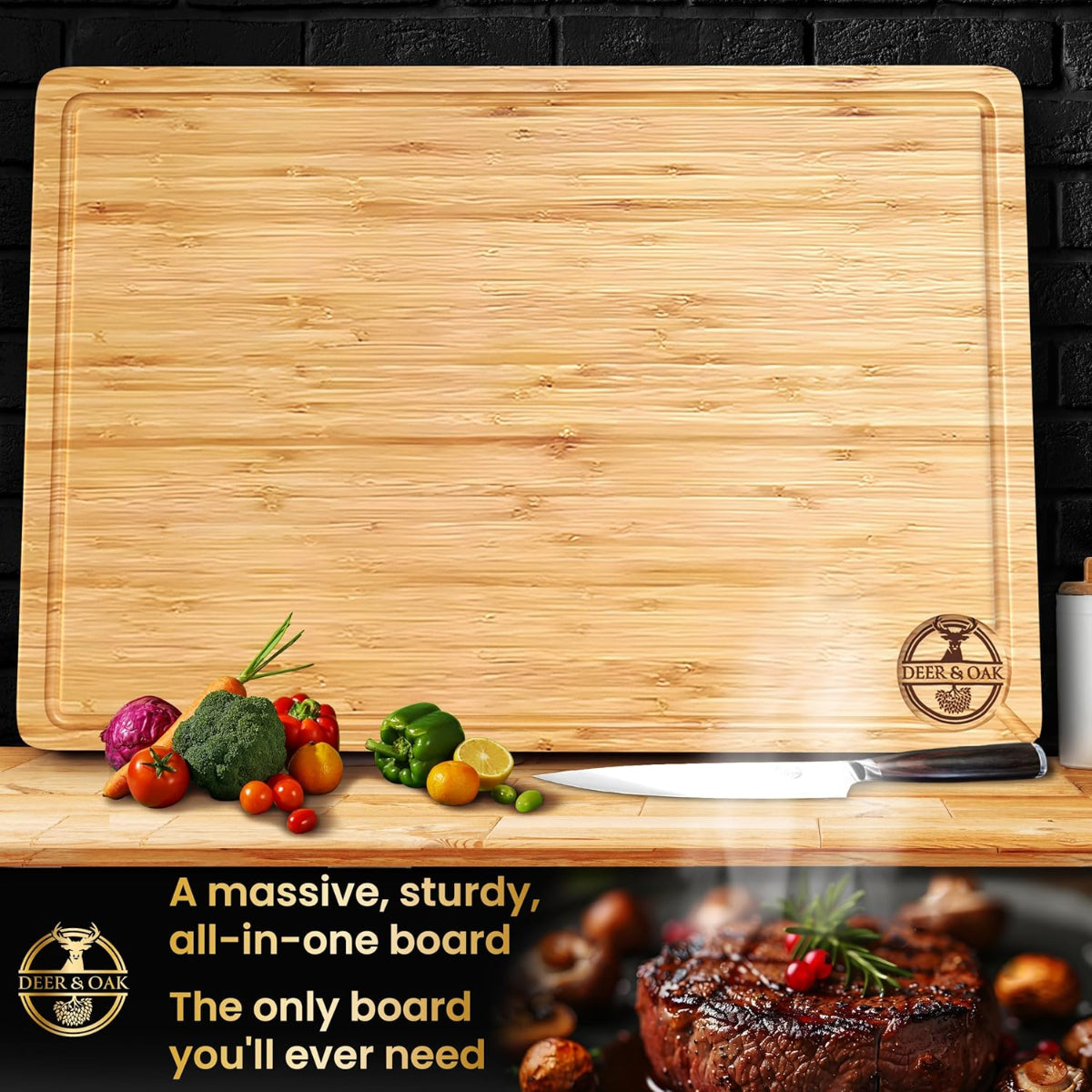 Deer and Oak bamboo XXXL chopping board- cutting board - cheese board - charcuterie board - kitchen chopping board - durable wood chopping board