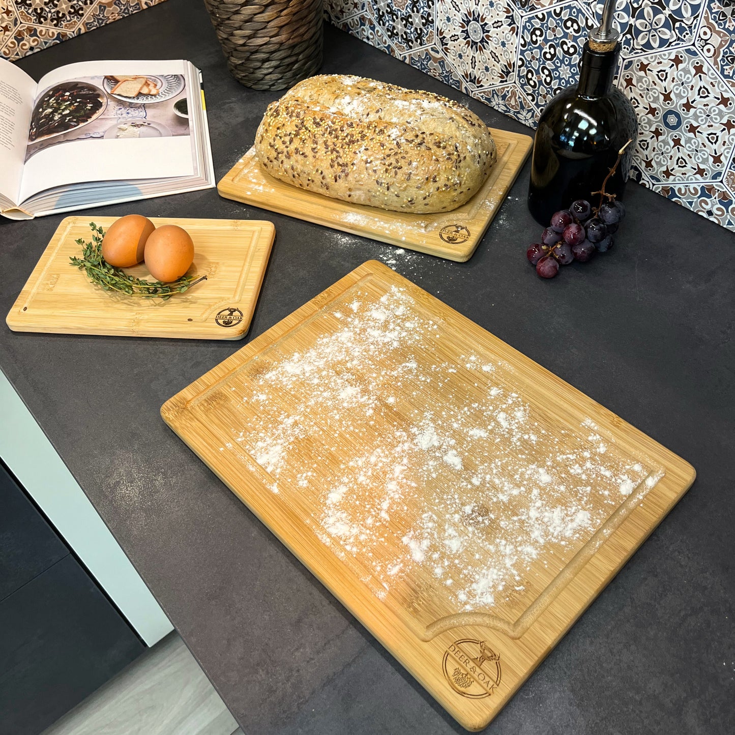 Bamboo Chopping Board Set of 3 - Small, Medium & Large