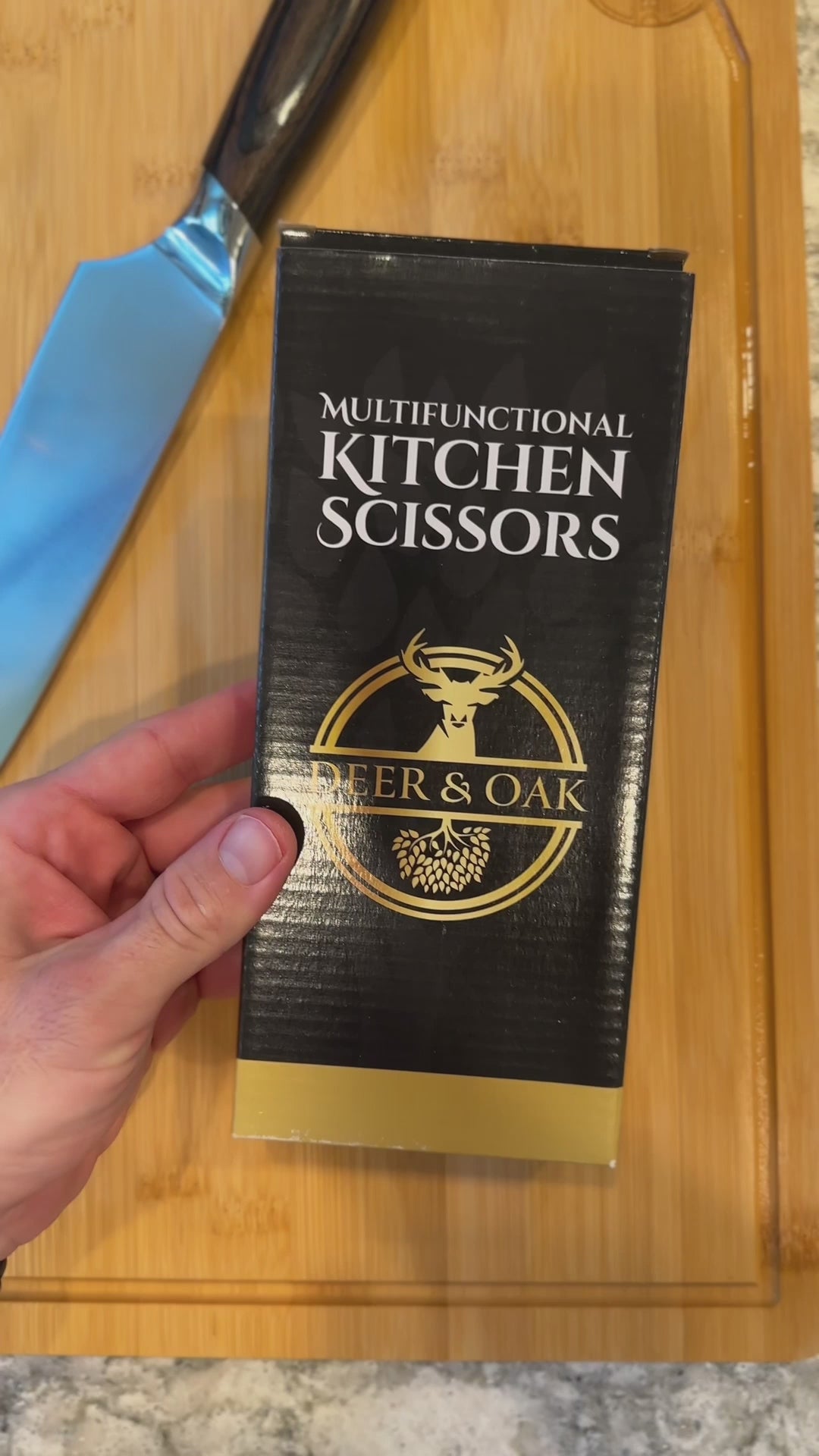 Load and play video in Gallery viewer, Deer and Oak kitchen scissors - food scissors - meat scissors - stainless steel scissors - bottle opener - scale scraper - nut cracker - premium scissors - sharp scissors
