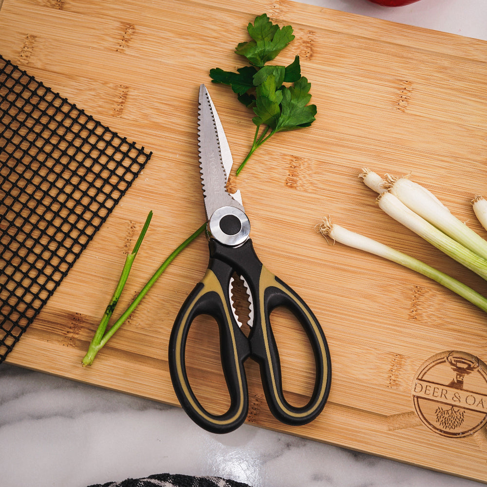Deer and Oak kitchen scissors - food scissors - meat scissors - stainless steel scissors - bottle opener - scale scraper - nut cracker - premium scissors - sharp scissors