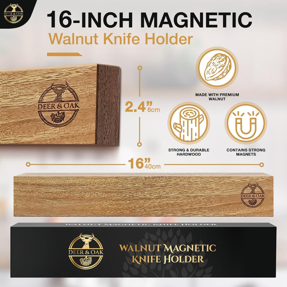 
                  
                    Deer and Oak magnetic knife holder for kitchen - wood knife holder - wood knife block - acacia wood knife stand
                  
                