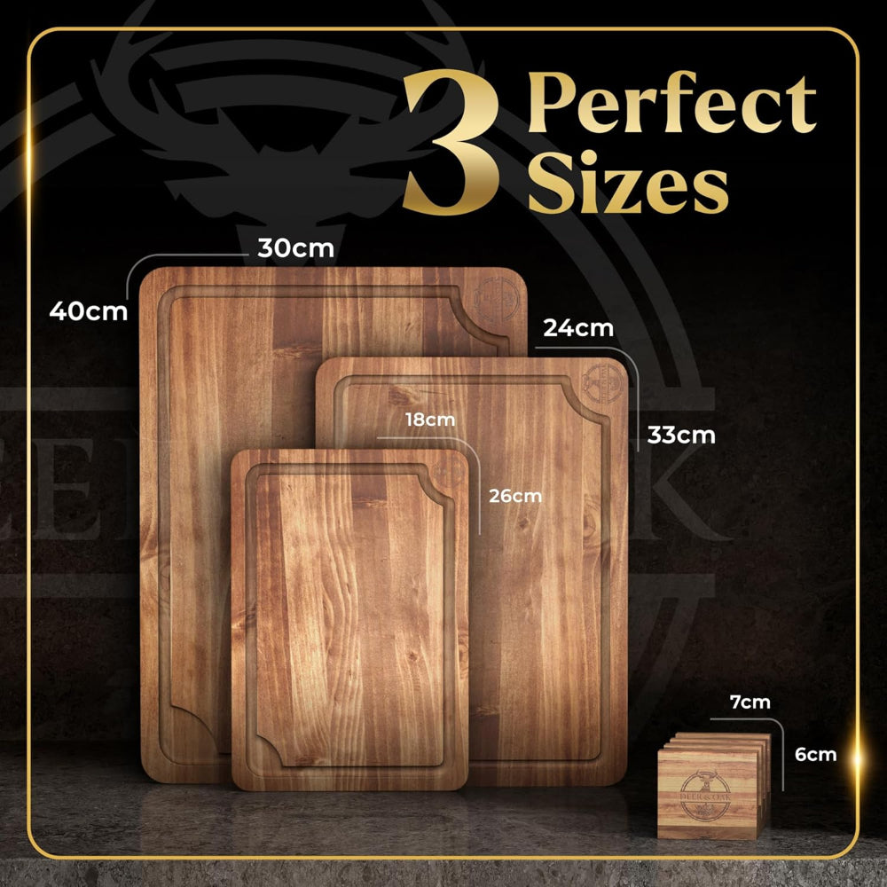 
                  
                    Deer and Oak acacia wood chopping board set of three - cutting board with stand - cheese board - charcuterie board - kitchen chopping board - durable wood chopping board
                  
                