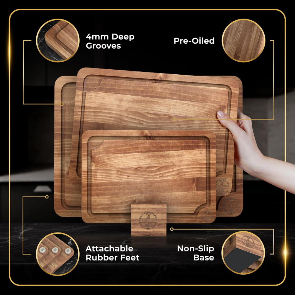 
                  
                    Deer and Oak acacia wood chopping board set of three - cutting board with stand - cheese board - charcuterie board - kitchen chopping board - durable wood chopping board
                  
                