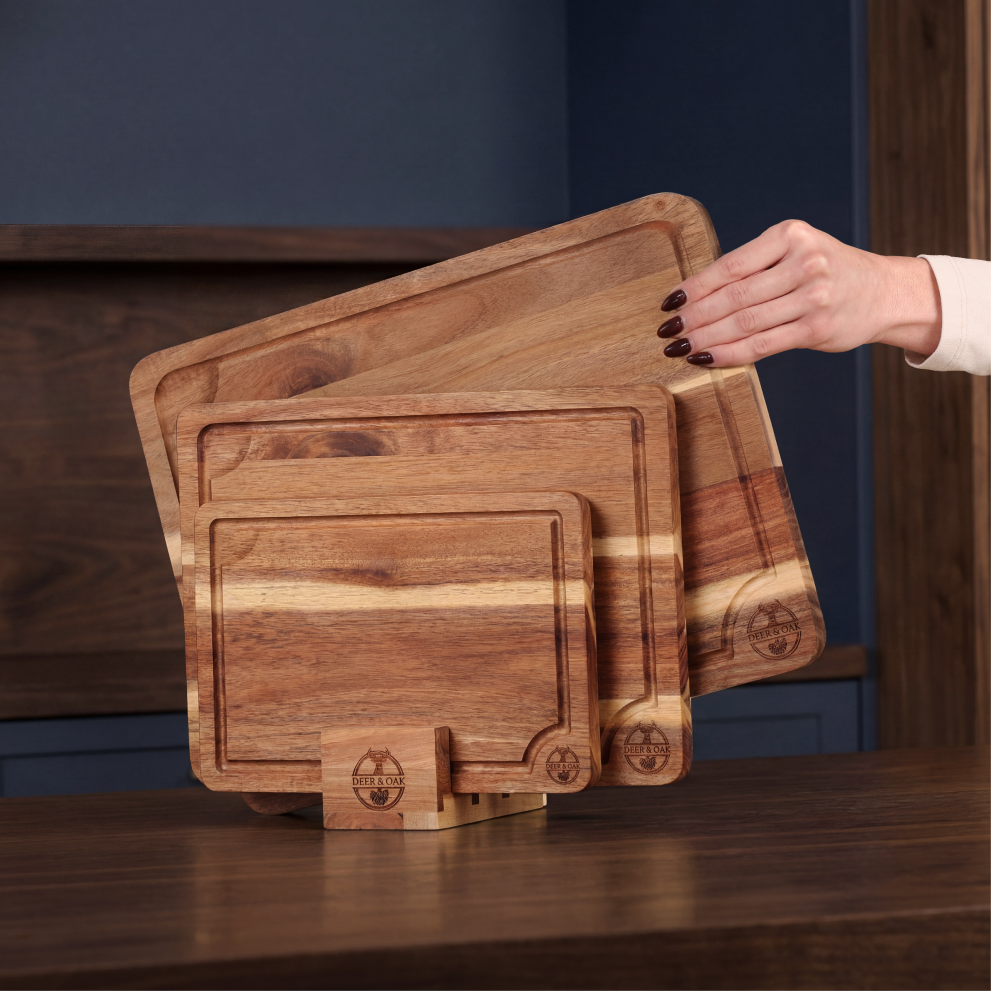 
                  
                    3-Piece Acacia Wood Chopping Board Set with Stand
                  
                