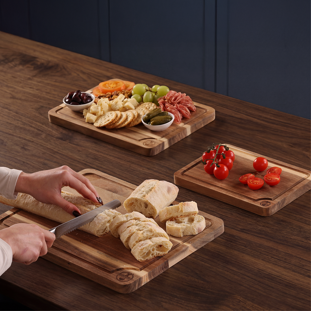 
                  
                    3-Piece Acacia Wood Chopping Board Set with Stand
                  
                