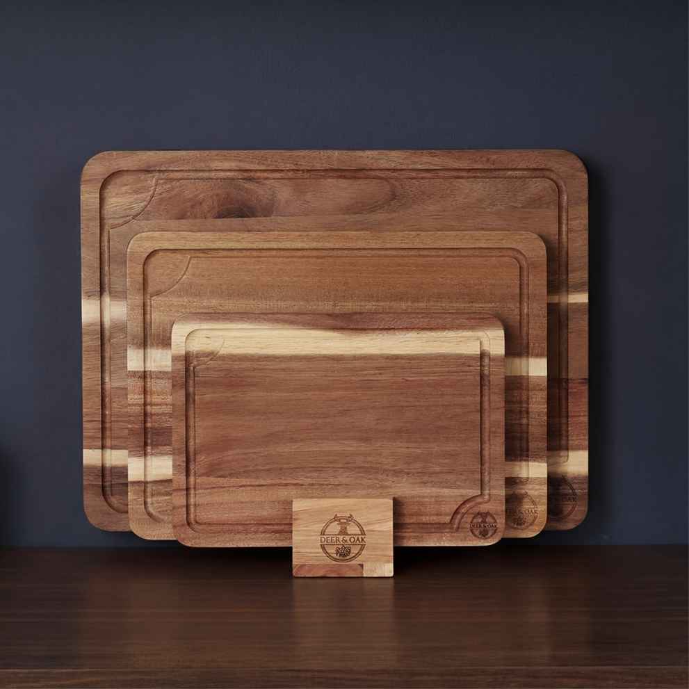 
                  
                    3-Piece Acacia Wood Chopping Board Set with Stand
                  
                