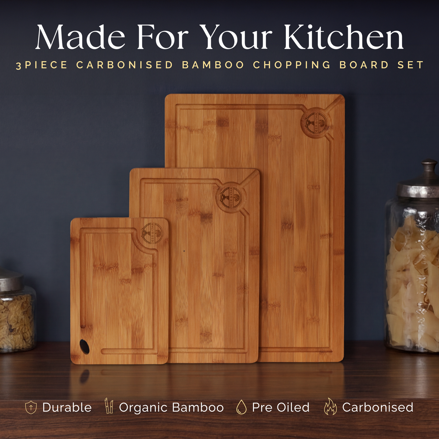 
                  
                    Deer and Oak 3-piece carbonised bamboo chopping board set
                  
                