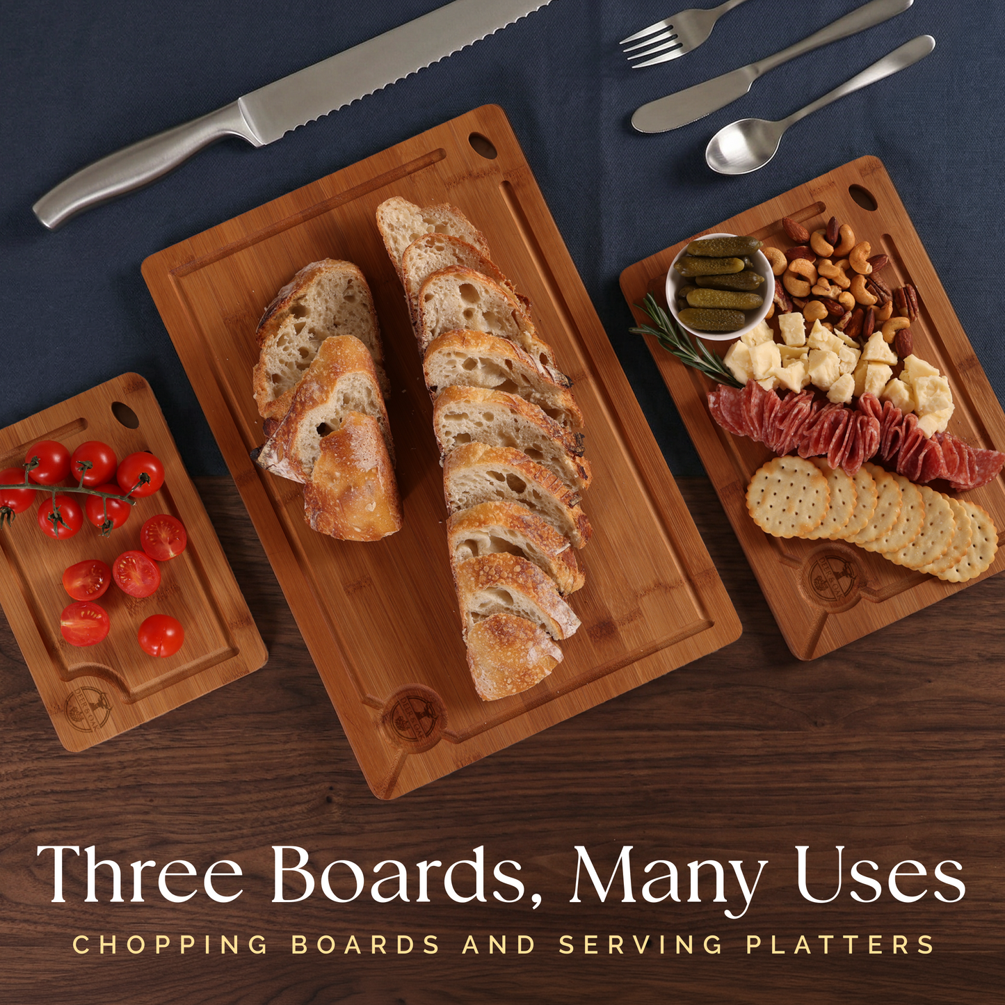 
                  
                    Deer and Oak 3-piece carbonised bamboo chopping board set
                  
                
