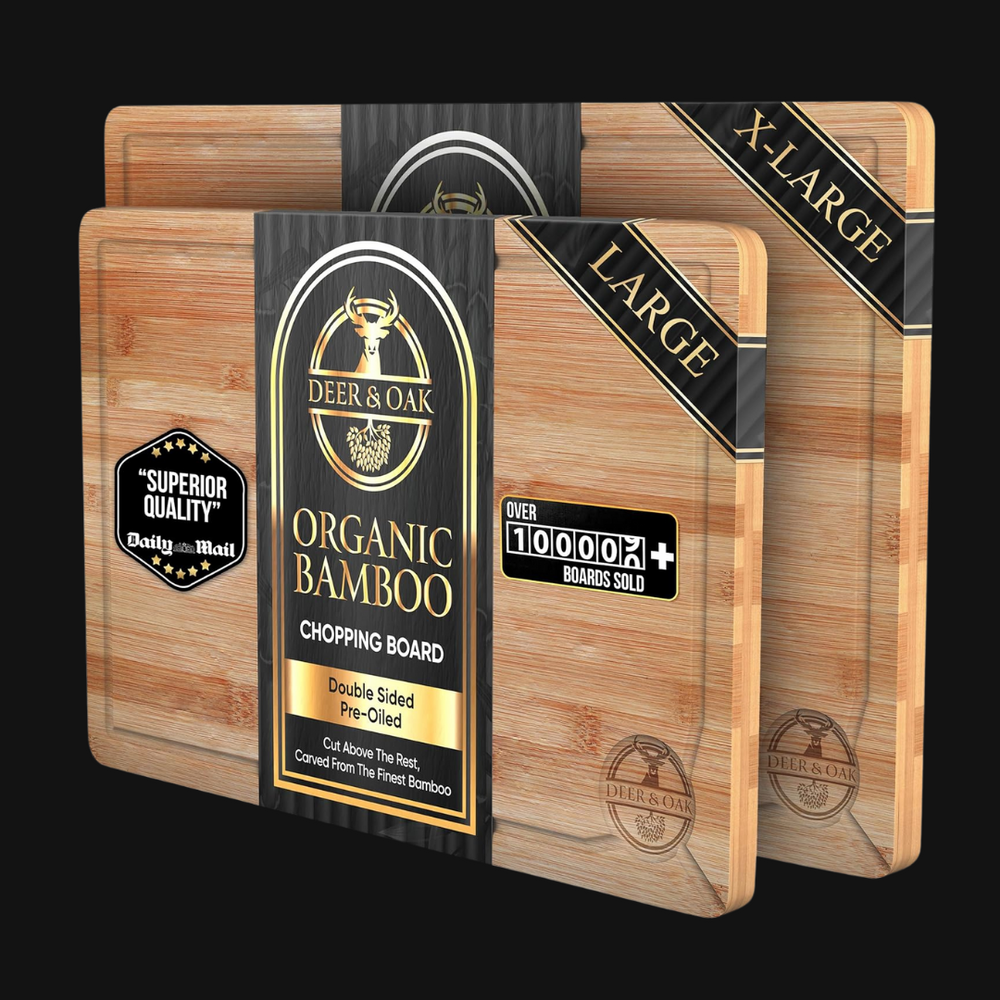 Deer and Oak bamboo large and extra large chopping board set - cutting board - cheese board - charcuterie board - kitchen chopping boards - durable wood chopping boards
