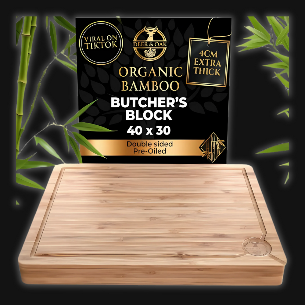 Deer and Oak bamboo butchers block chopping board - cutting board - cheese board - charcuterie board - kitchen chopping boards - durable wood chopping board