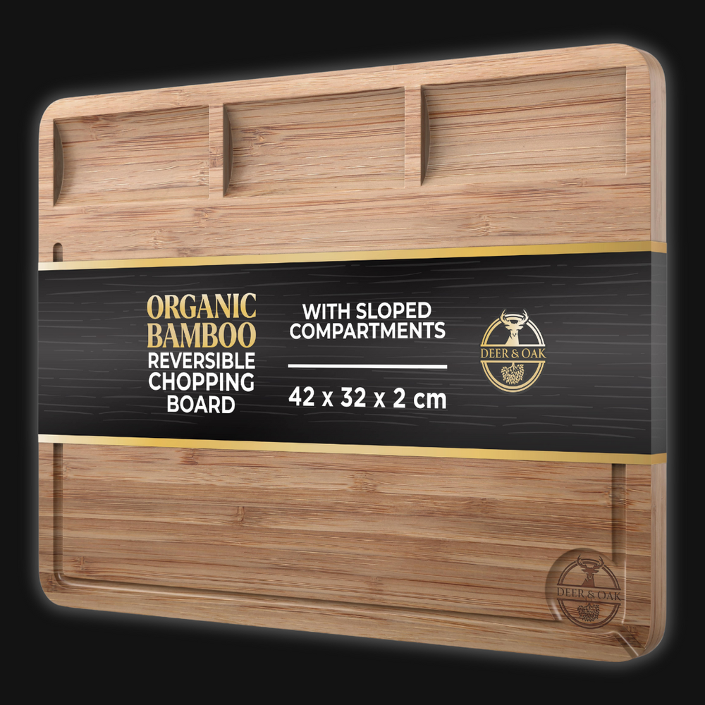Deer and Oak bamboo chopping board with compartments - cutting board with sections - cheese board - charcuterie board - kitchen chopping board - durable wood chopping board