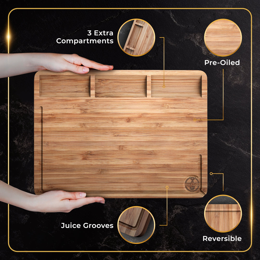 
                  
                    Deer and Oak bamboo chopping board with compartments - cutting board with sections - cheese board - charcuterie board - kitchen chopping board - durable wood chopping board
                  
                