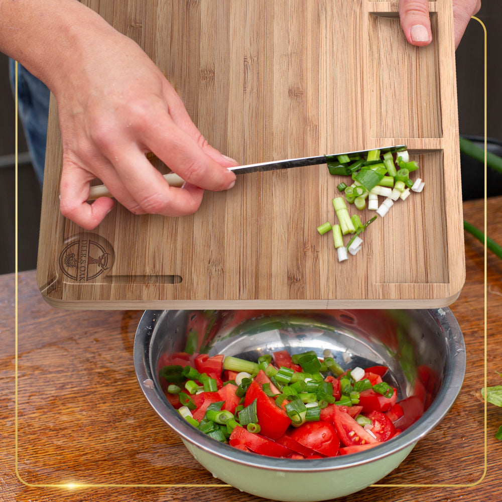 
                  
                    Deer and Oak bamboo chopping board with compartments - cutting board with sections - cheese board - charcuterie board - kitchen chopping board - durable wood chopping board
                  
                