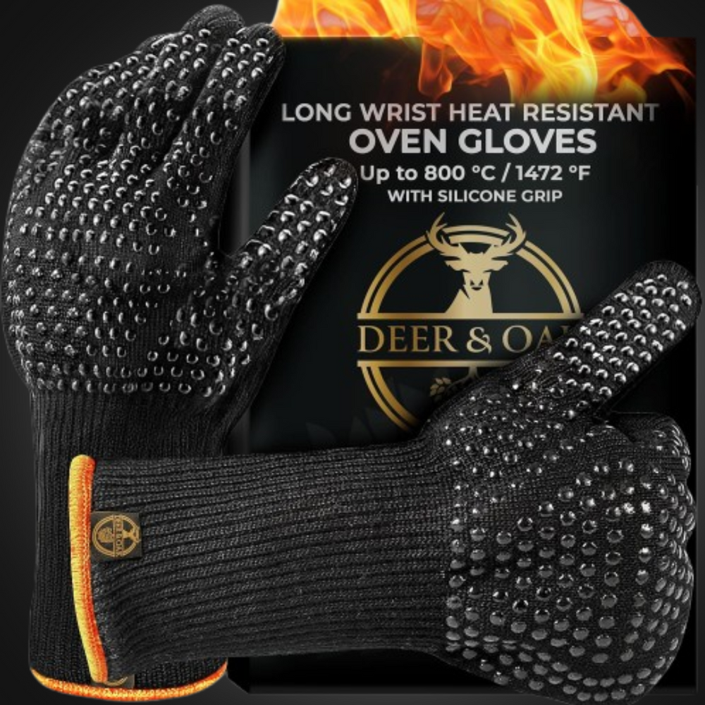 Deer and Oak oven gloves with extra wrist protection - durable extreme heat oven gloves - silicone grip oven gloves for kitchen