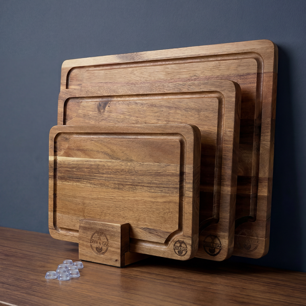 
                  
                    3-Piece Acacia Wood Chopping Board Set with Stand
                  
                