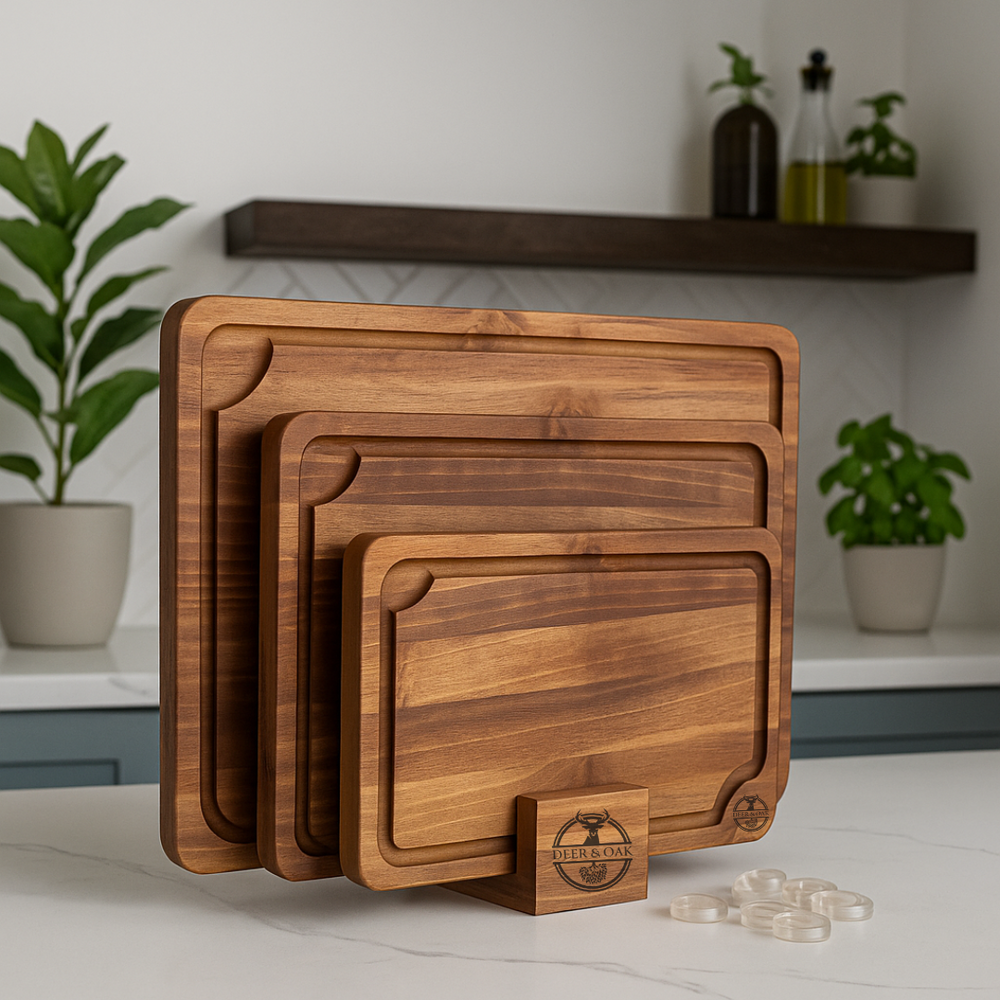 3-Piece Acacia Chopping Board Set with Stand