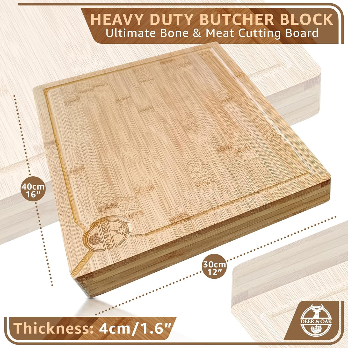 
                  
                    Deer and Oak bamboo butchers block chopping board - cutting board - cheese board - charcuterie board - kitchen chopping boards - durable wood chopping board
                  
                