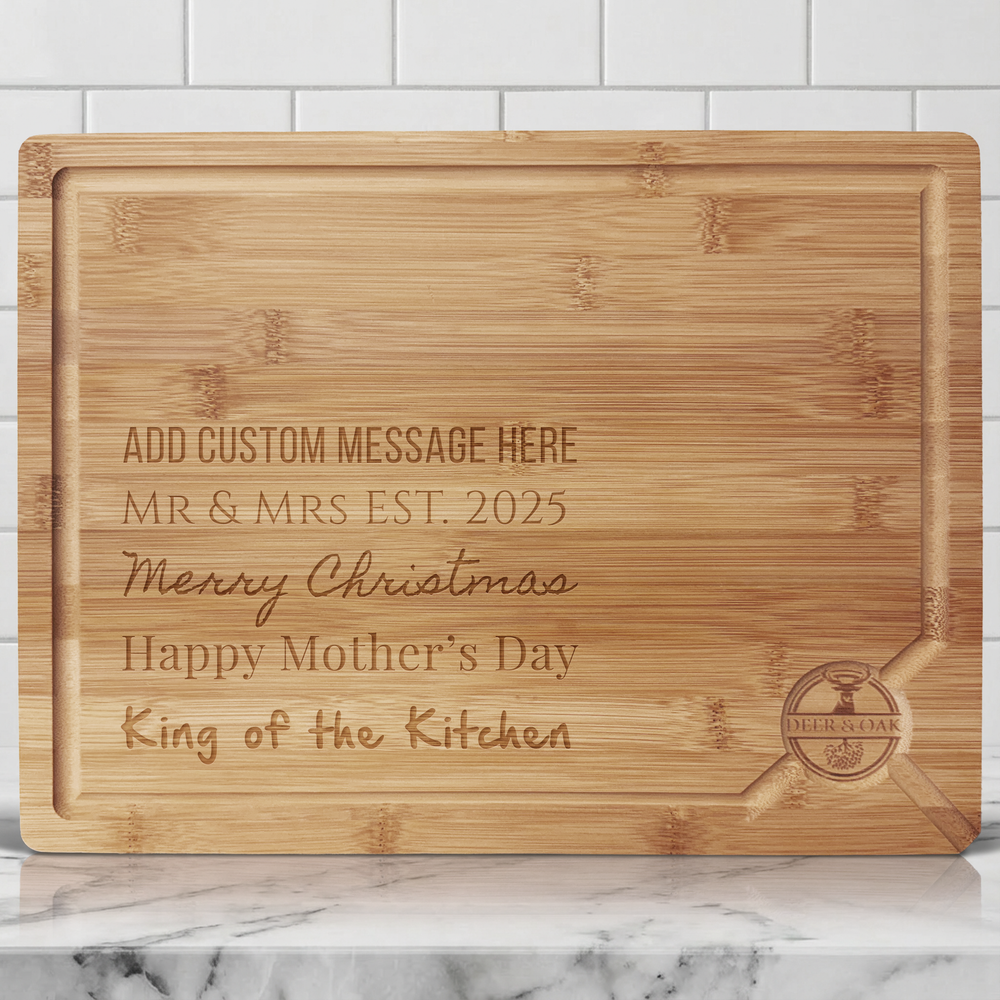 Deer & Oak Personalised Custom Engraved Chopping Board, Pre-Oiled Bamboo Cutting Board, Custom Kitchen Gift, Non Toxic Meat Fish Cheese Bread Board