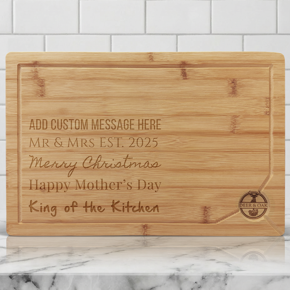 Deer & Oak Personalised Custom Engraved Chopping Board, Pre-Oiled Bamboo Cutting Board, Custom Kitchen Gift, Non Toxic Meat Fish Cheese Bread Board