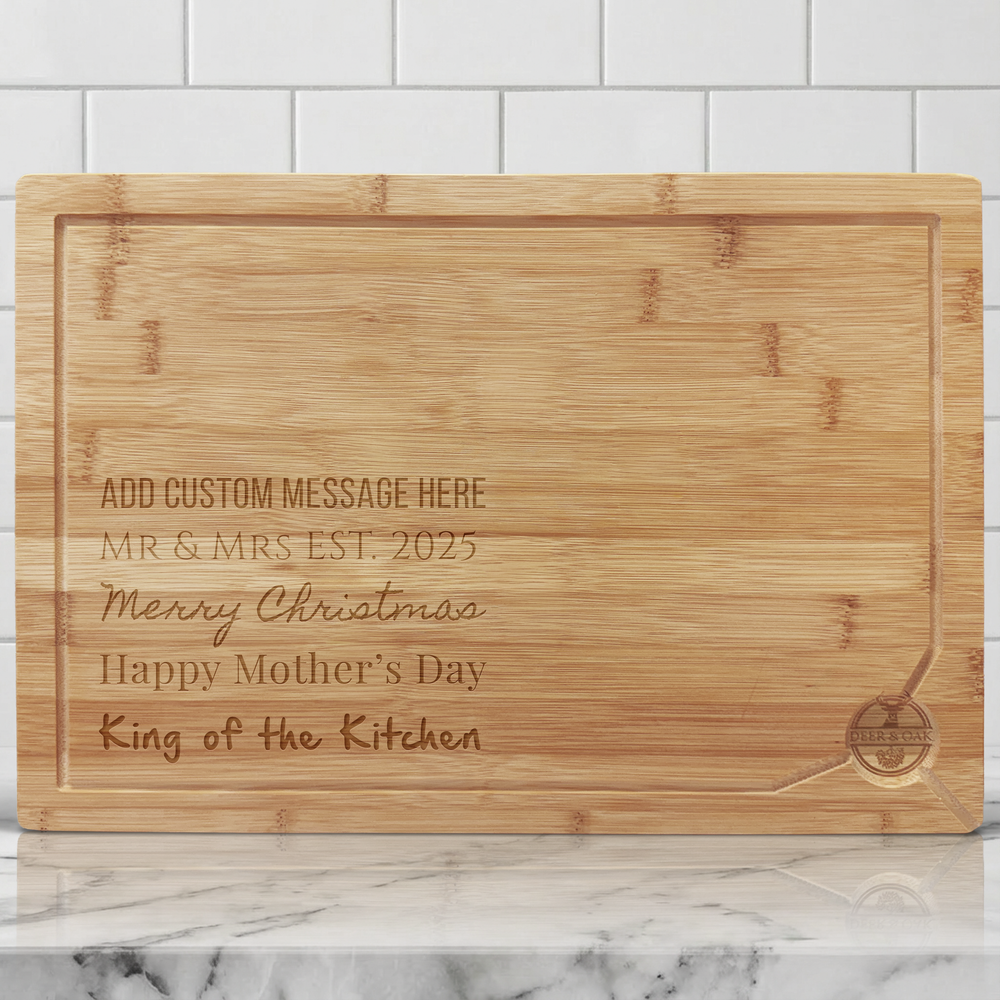 Deer & Oak Personalised Custom Engraved Chopping Board, Pre-Oiled Bamboo Cutting Board, Custom Kitchen Gift, Non Toxic Meat Fish Cheese Bread Board